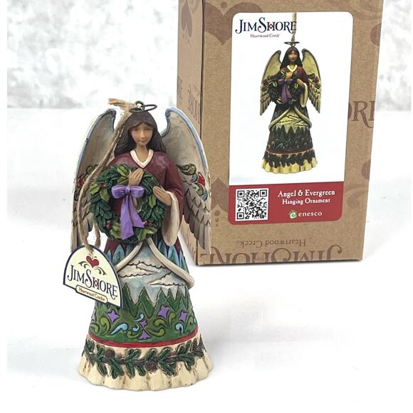 NEW Jim Shore Angel & Evergreen Wreath Hanging ORNAMENT Christmas Decor 4.5" BOX - Picture 3 of 9